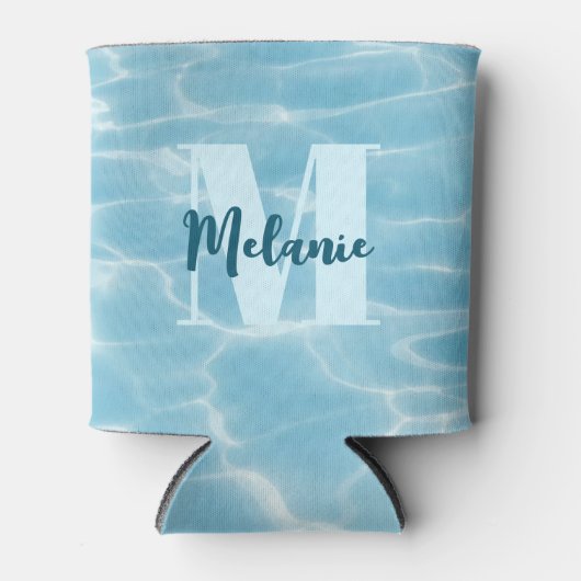 Aangepaste Monogram Blauwe Zwembool Modern Blikjeskoeler (Voorkant)