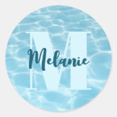 Aangepaste Monogram Blauwe Zwembool Modern Ronde Sticker (Voorkant)