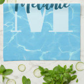 Aangepaste Monogram Blauwe Zwembool Modern Theedoek (Gevouwen)