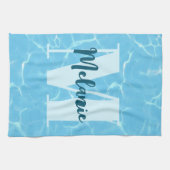 Aangepaste Monogram Blauwe Zwembool Modern Theedoek (Horizontaal)