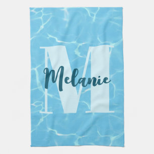 Aangepaste Monogram Blauwe Zwembool Modern Theedoek