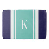 Aangepaste monogram Blauwgroen Mint Stripes Patroo Badmat (Voorkant)