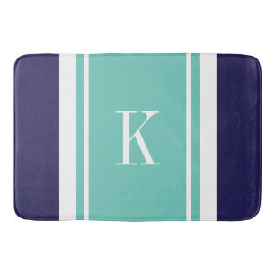 Aangepaste monogram Blauwgroen Mint Stripes Patroo Badmat