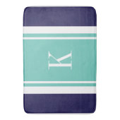 Aangepaste monogram Blauwgroen Mint Stripes Patroo Badmat (Voorkant Verticaal)