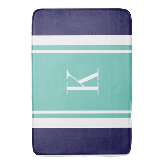 Aangepaste monogram Blauwgroen Mint Stripes Patroo Badmat (Voorkant Verticaal)