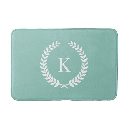 Aangepaste monogram Blauwgroen Munt Groen en Wit Badmat (Voorkant)