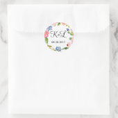 Aangepaste Monogram Bloemen Bruiloft Ronde Sticker (Tas)