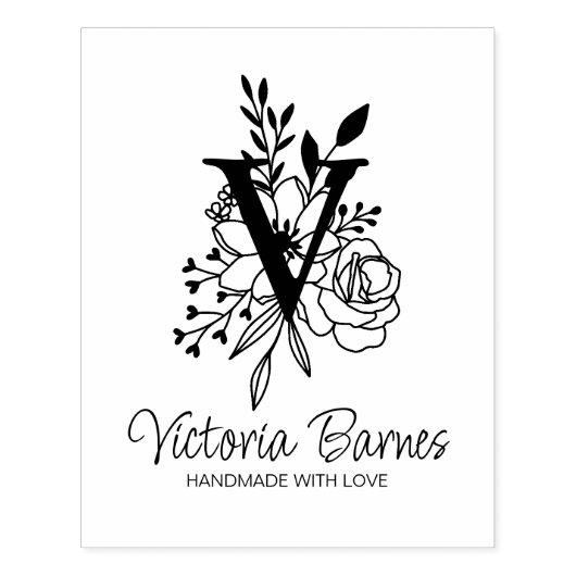 Aangepaste Monogram Bloemen Handgemaakte Business Rubberstempel (Afrduk)