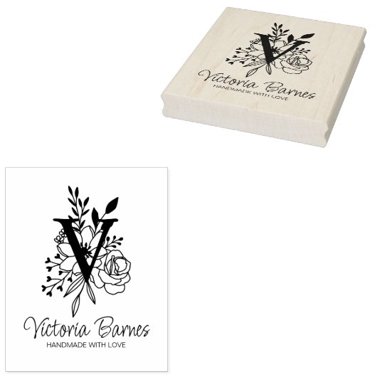 Aangepaste Monogram Bloemen Handgemaakte Business Rubberstempel (Gestempeld)