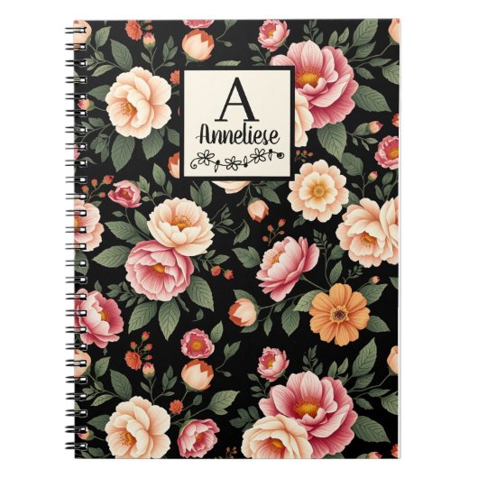 Aangepaste Monogram Bloemen Mary Delany Geïnspiree Notitieboek (Voorkant)