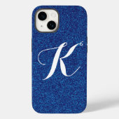 Aangepaste Monogram Blue Glitter-telefoondraagtas Case-Mate iPhone Case (Achterkant)