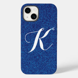 Aangepaste Monogram Blue Glitter-telefoondraagtas Case-Mate iPhone 14 Hoesje