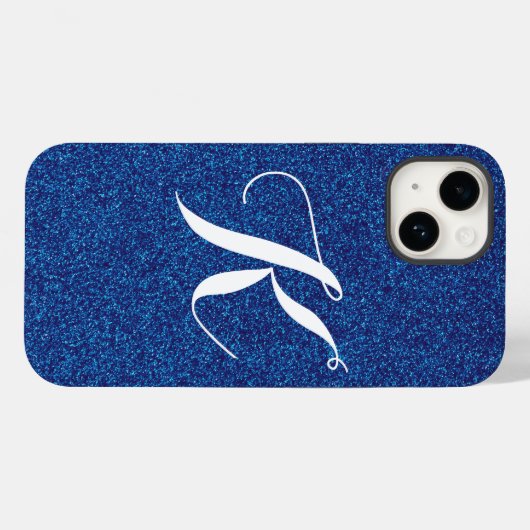 Aangepaste Monogram Blue Glitter-telefoondraagtas Case-Mate iPhone Case (Achterkant (horizontaal))