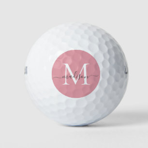 Aangepaste Monogram Blush Roze Grijs Girly Script  Golfballen