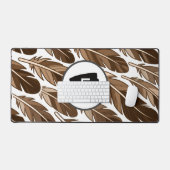 Aangepaste Monogram Boho Desk Mat – Bruine Veren (Keyboard & Muis)