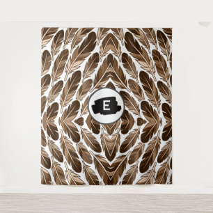 Aangepaste Monogram Boho Tapestry – Bruine Veren Wandkleed