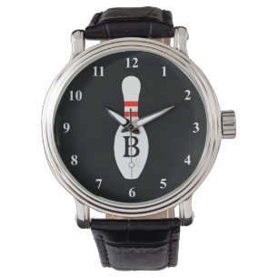 Aangepaste monogram bowling pin horloge voor manne