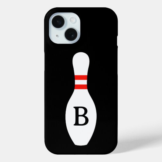 Aangepaste monogram bowling pin iPhone 15 hoesje (Achterkant)