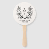 Aangepaste Monogram bruiloft Logo met krans Handwaaier (Voorkant)