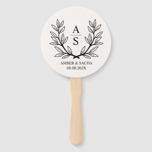Aangepaste Monogram bruiloft Logo met krans Handwaaier (Voorkant)