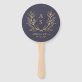 Aangepaste Monogram bruiloft Logo met krans Handwaaier (Voorkant)