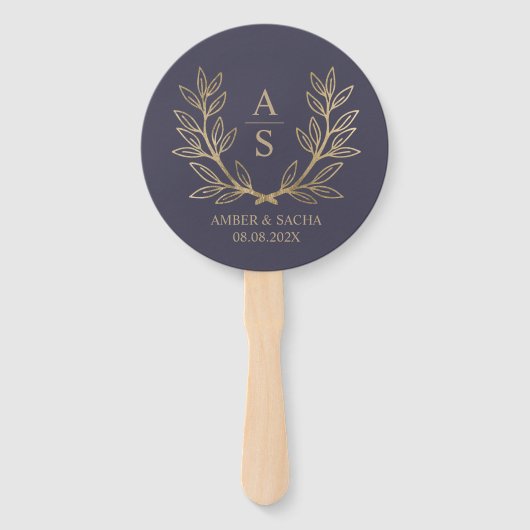 Aangepaste Monogram bruiloft Logo met krans Handwaaier (Voorkant)