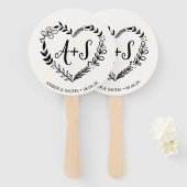 Aangepaste Monogram bruiloft Logo met krans Handwaaier (Voorkant en achterkant)