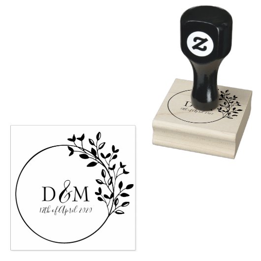 Aangepaste Monogram Bruiloft Merk Logo Wood Art Rubberstempel (Gestempeld)