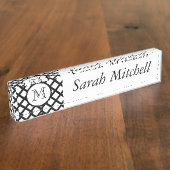 Aangepaste Monogram Bureau Naamplaat Gestreept Zwa Naambordje (Zijkant)