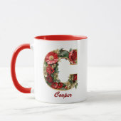 Aangepaste  Monogram C Christmas Red Gold Mok (Links)
