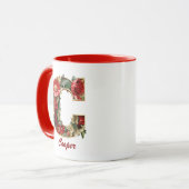 Aangepaste  Monogram C Christmas Red Gold Mok (Voorkant links)