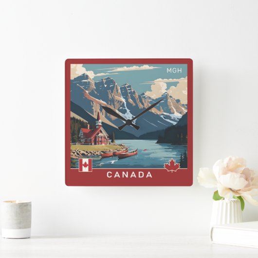 Aangepaste Monogram Canada Reizen Poster Vierkante Klok (Huis)