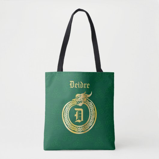Aangepaste monogram Celtic Style Gold Toned urobor Tote Bag (Voorkant)