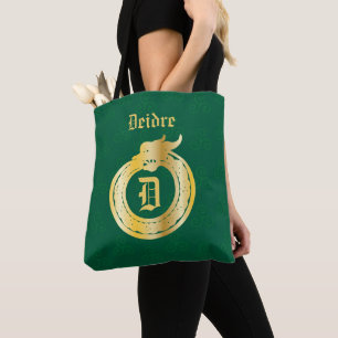 Aangepaste monogram Celtic Style Gold Toned urobor Tote Bag