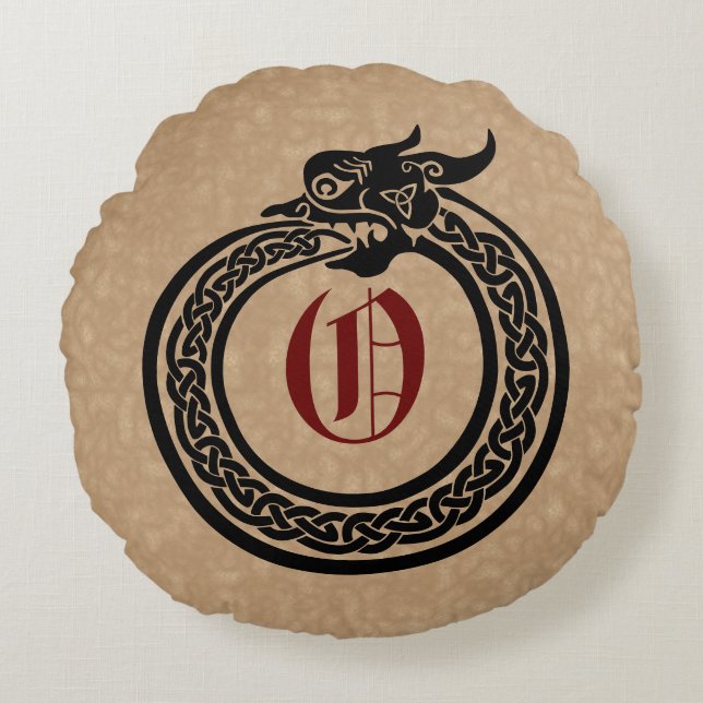 Aangepaste monogram Celtic Style Ouroboros Rond Kussen (Voorkant)
