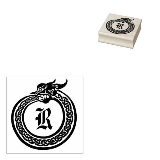 Aangepaste monogram Celtic Style Ouroboros Rubberstempel (Gestempeld)