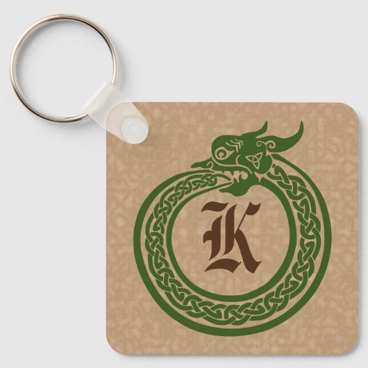 Aangepaste monogram Celtic Style Ouroboros Sleutel Sleutelhanger (Voorkant)