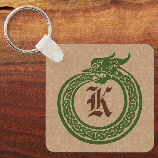 Aangepaste monogram Celtic Style Ouroboros Sleutel Sleutelhanger (Voorkant)