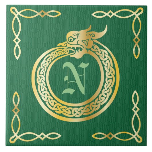 Aangepaste monogram Celtic Style Ouroboros Tegeltje (Voorkant)
