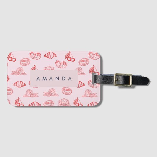 Aangepaste Monogram Charming Girly Cherry Strawber Bagagelabel (Voorkant (horizontaal))