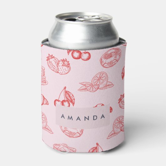 Aangepaste Monogram Charming Girly Cherry Strawber Blikjeskoeler (Blikje Voorkant)