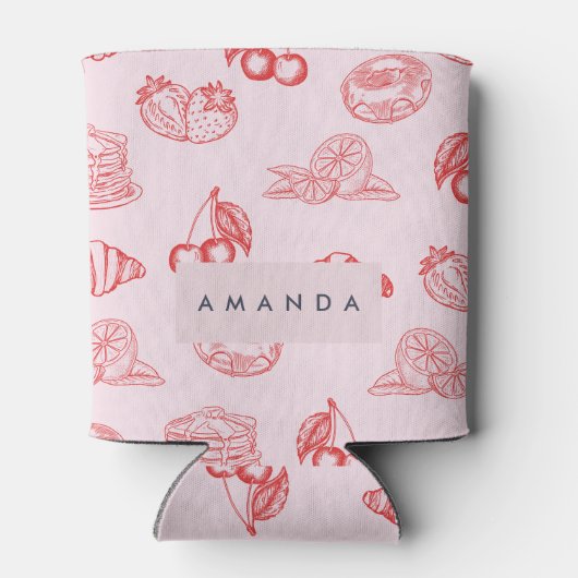 Aangepaste Monogram Charming Girly Cherry Strawber Blikjeskoeler (Achterkant)