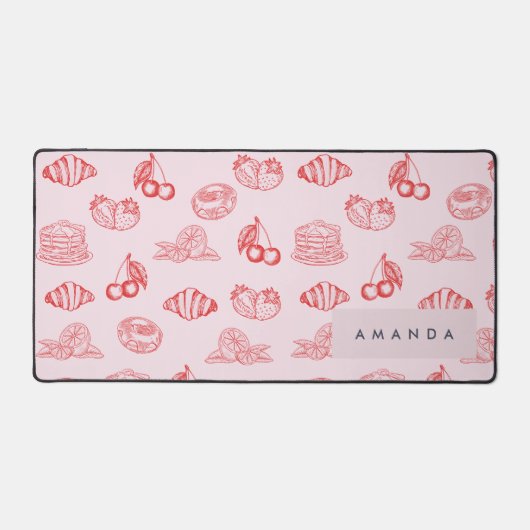 Aangepaste Monogram Charming Girly Cherry Strawber Bureaumat (Voorkant)