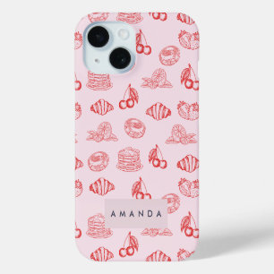 Aangepaste Monogram Charming Girly Cherry Strawber iPhone 15 Case