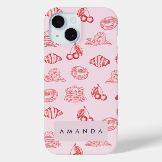 Aangepaste Monogram Charming Girly Cherry Strawber Case-Mate iPhone Case (Achterkant)