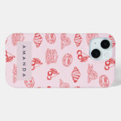 Aangepaste Monogram Charming Girly Cherry Strawber Case-Mate iPhone Case (Achterkant (horizontaal))