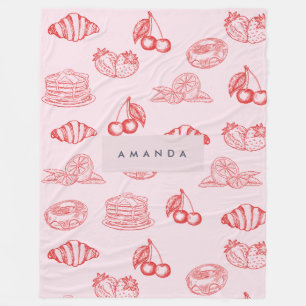 Aangepaste Monogram Charming Girly Cherry Strawber Fleece Deken