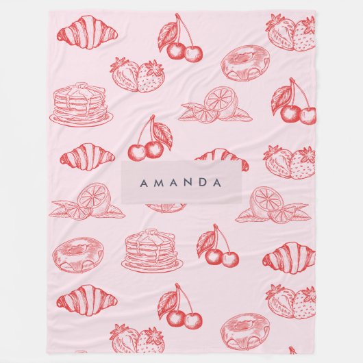 Aangepaste Monogram Charming Girly Cherry Strawber Fleece Deken (Voorkant)