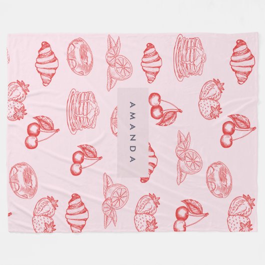 Aangepaste Monogram Charming Girly Cherry Strawber Fleece Deken (Voorkant (Horizontaal))