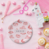 Aangepaste Monogram Charming Girly Cherry Strawber Papieren Bordje (Feest)